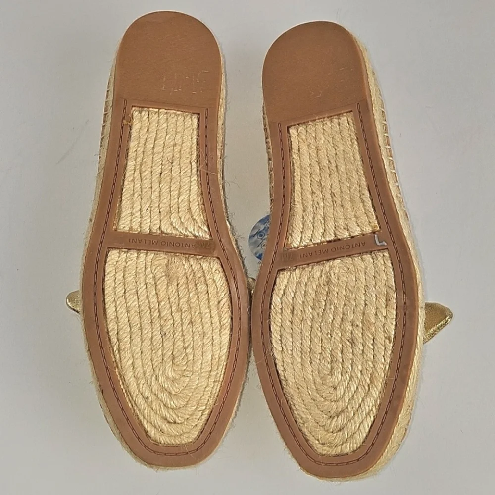 NWT Antonio Melani Locklinn Gold Metallic Leather Knotted Bow Espadrille Flat